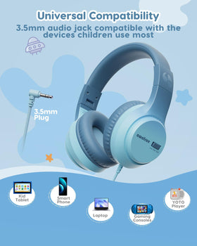 awatrue Kids Headphones green braided cable reduces tangles for travel