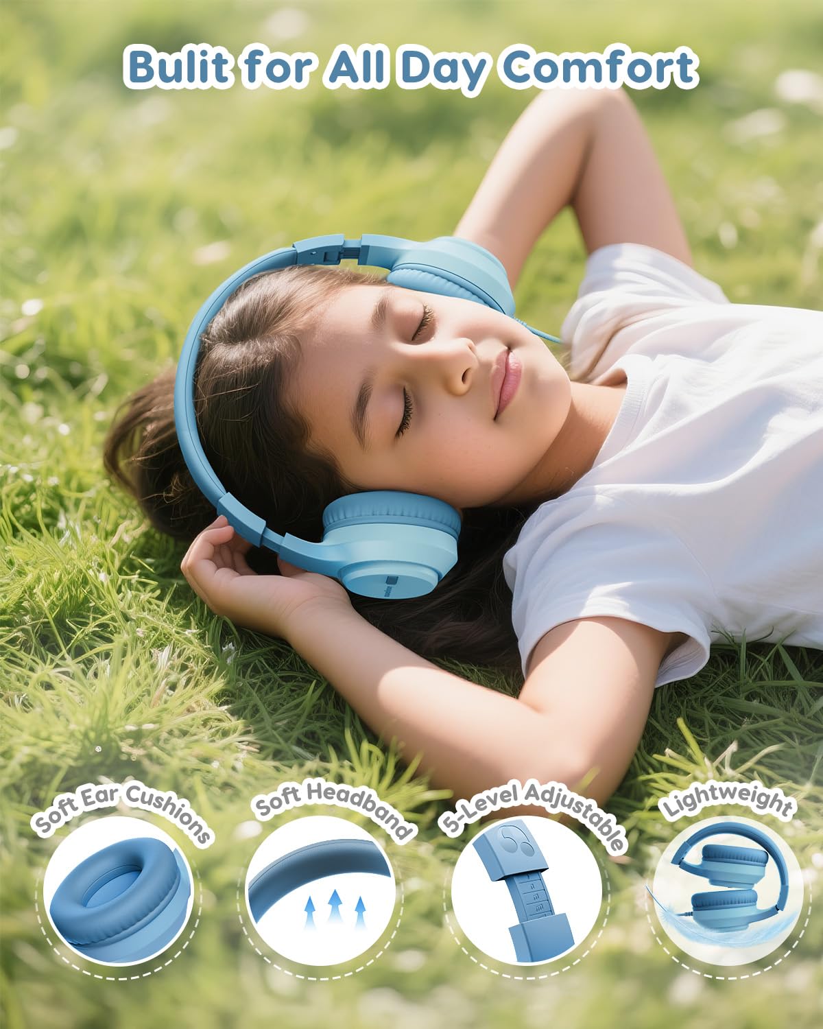 awatrue Kids Headphones green memory foam ear cushions for all-day comfort
