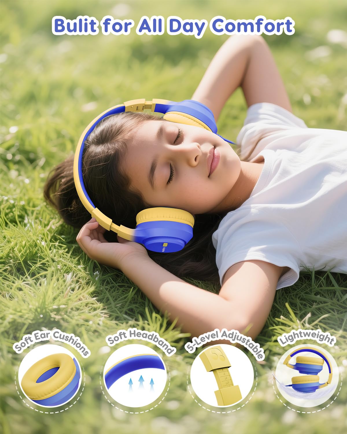 awatrue Kids Headphones memory foam ear cushions for comfort during long study sessions.