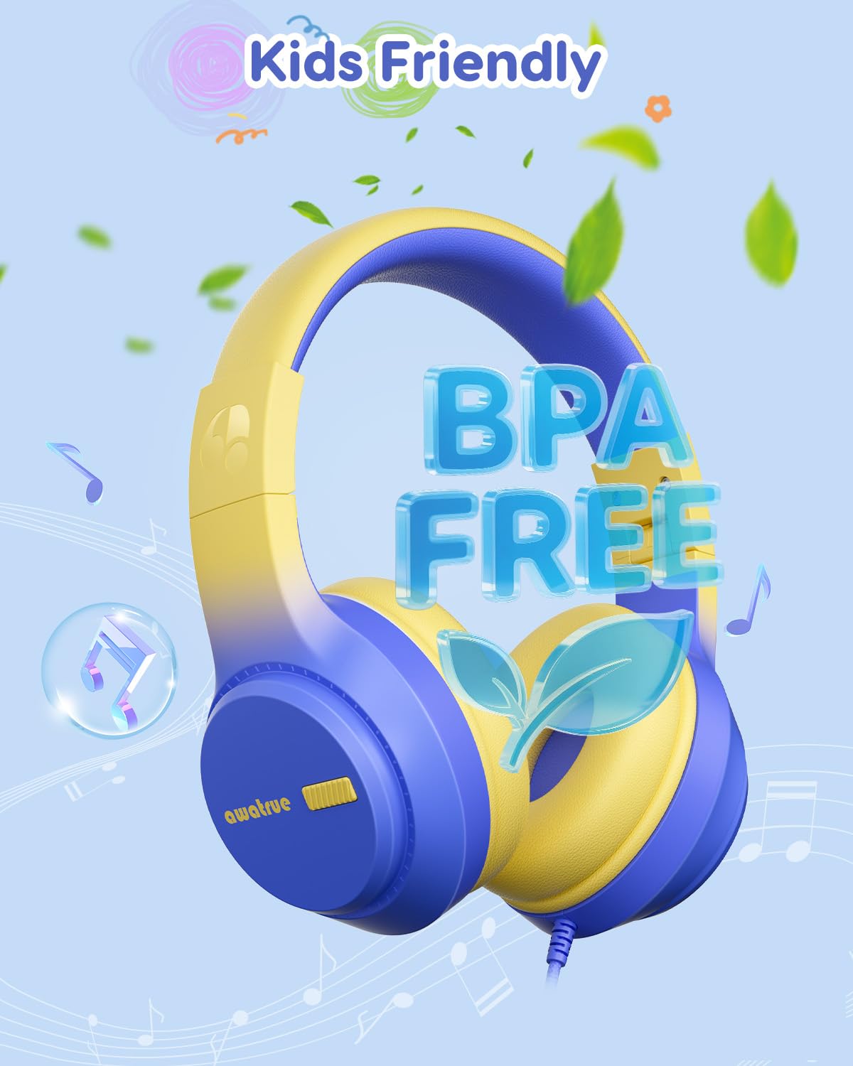awatrue Kids Headphones reinforced headband withstands drops and daily wear.
