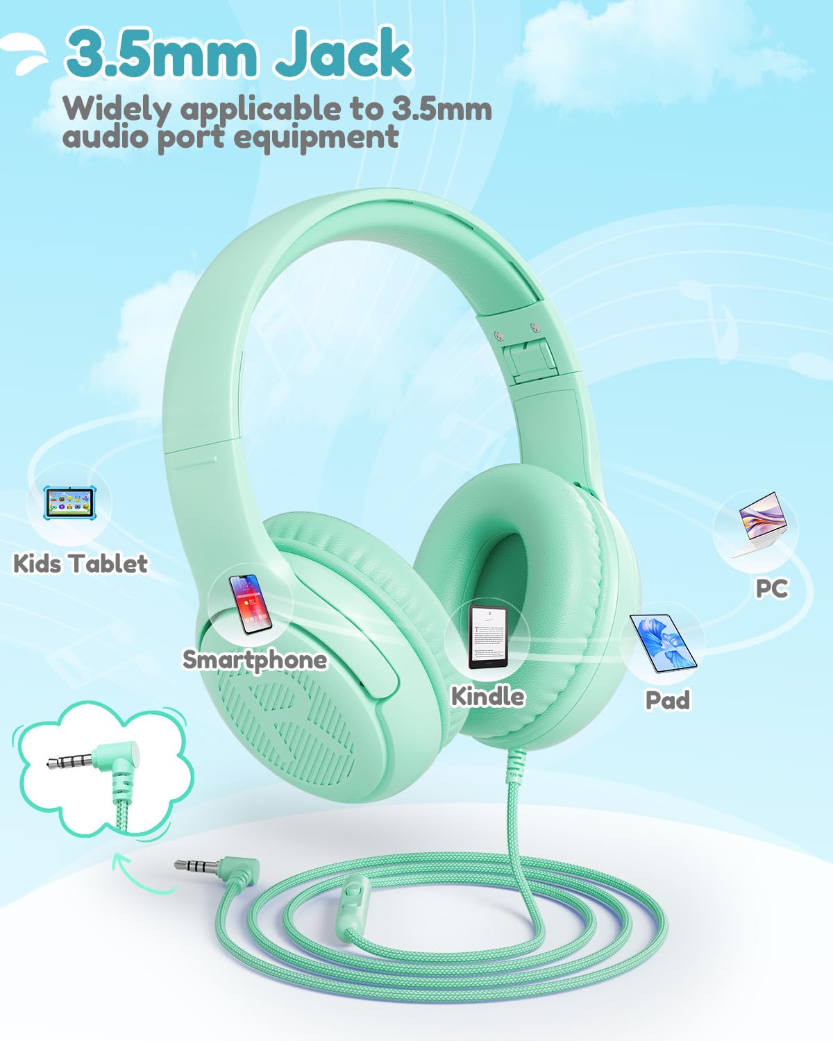 awatrue SharePort on-ear headphones in green for sharing audio without adapters
