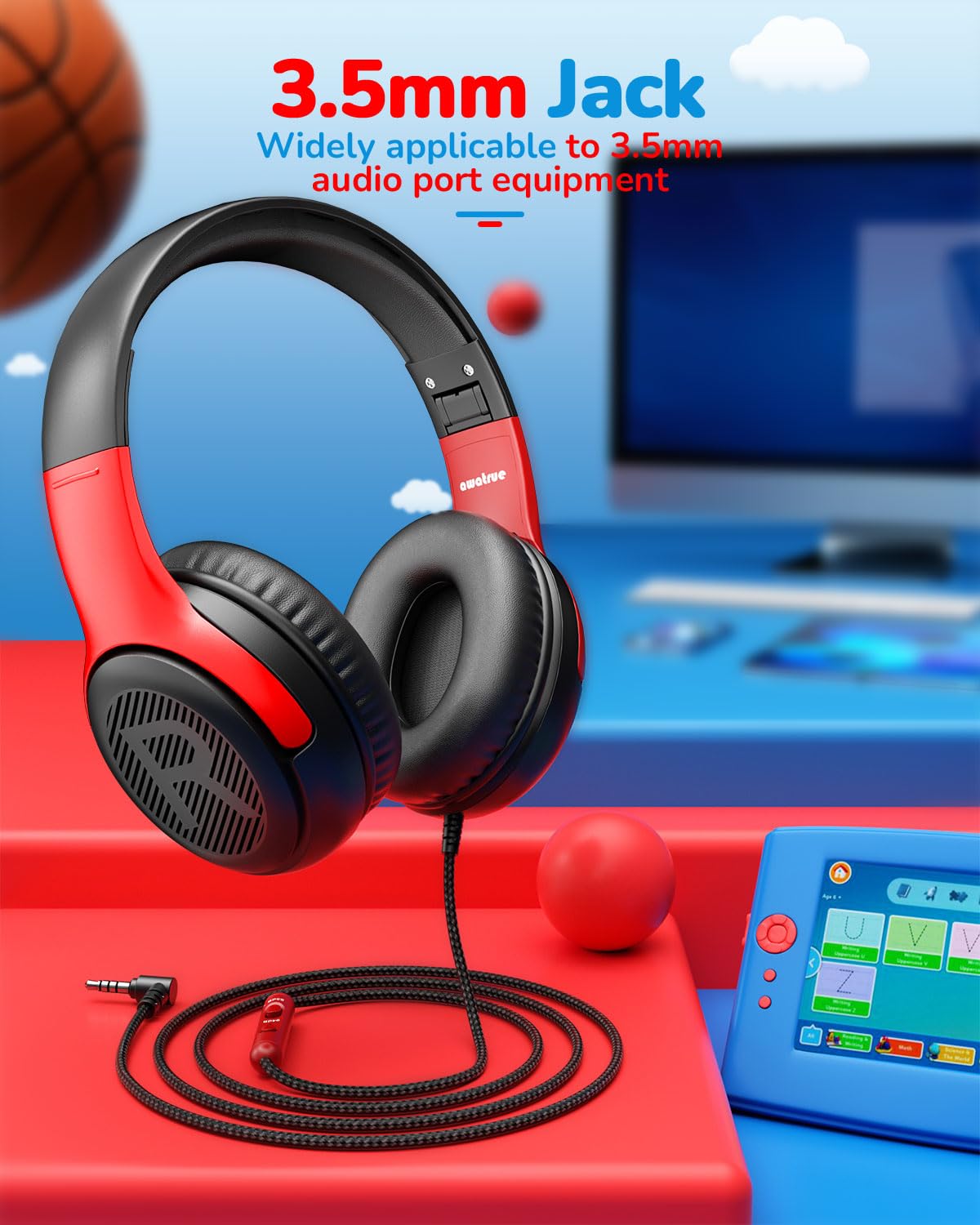 awatrue Kids Headphones Shareport lets siblings share audio without extra adapters.
