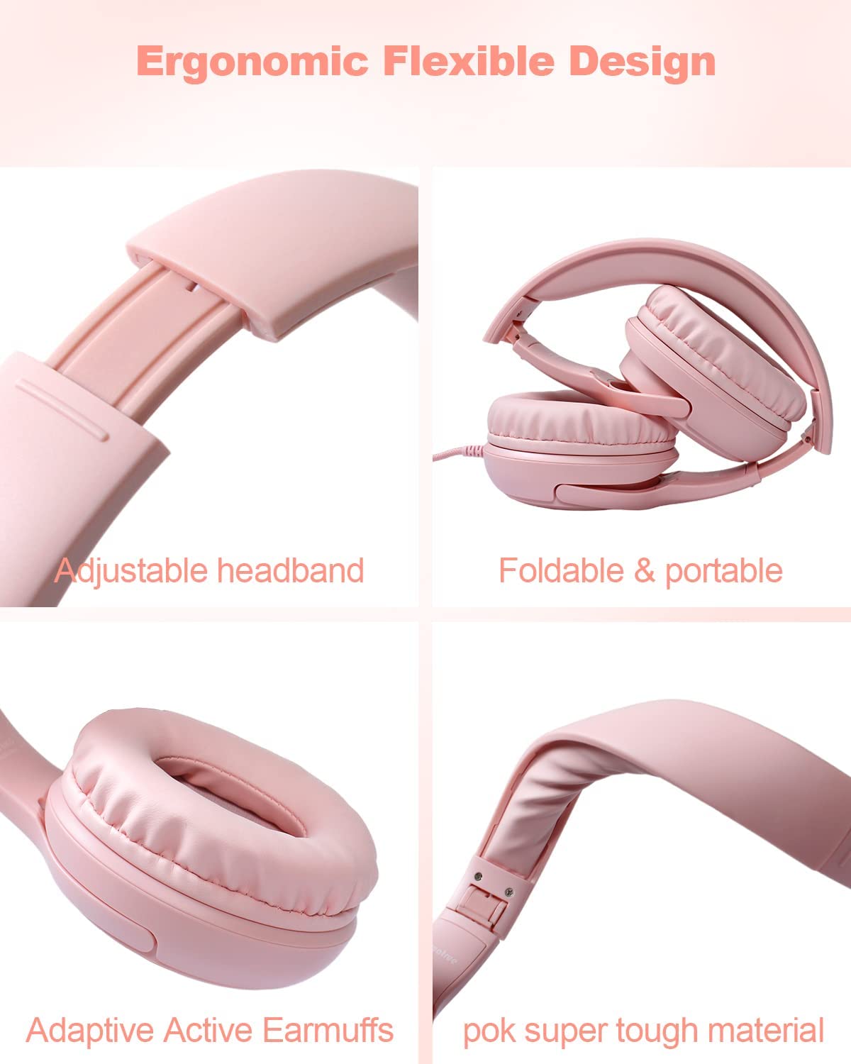 Awatrue travel friendly headphones foldable pink design