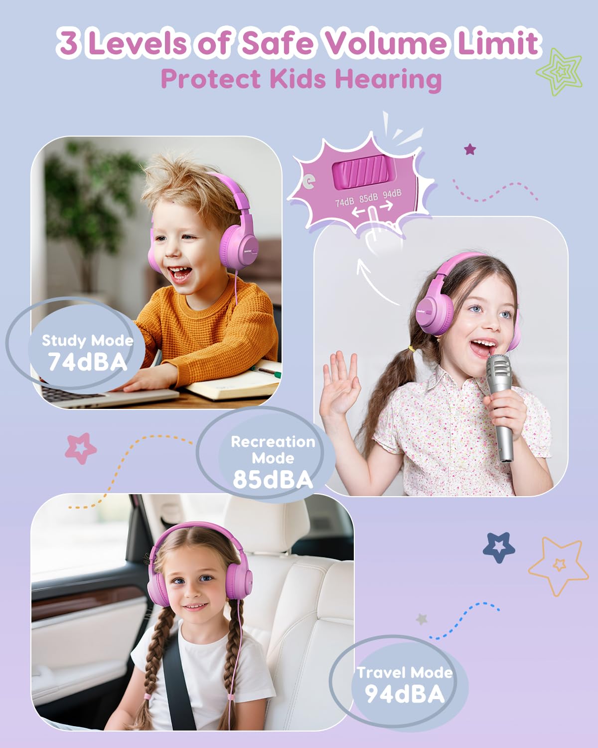 awatrue kids headphones on earcup volume slider enables easy monitoring