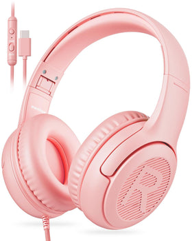 awatrue usb-c kids headphones folded over-ear for easy packing and travel