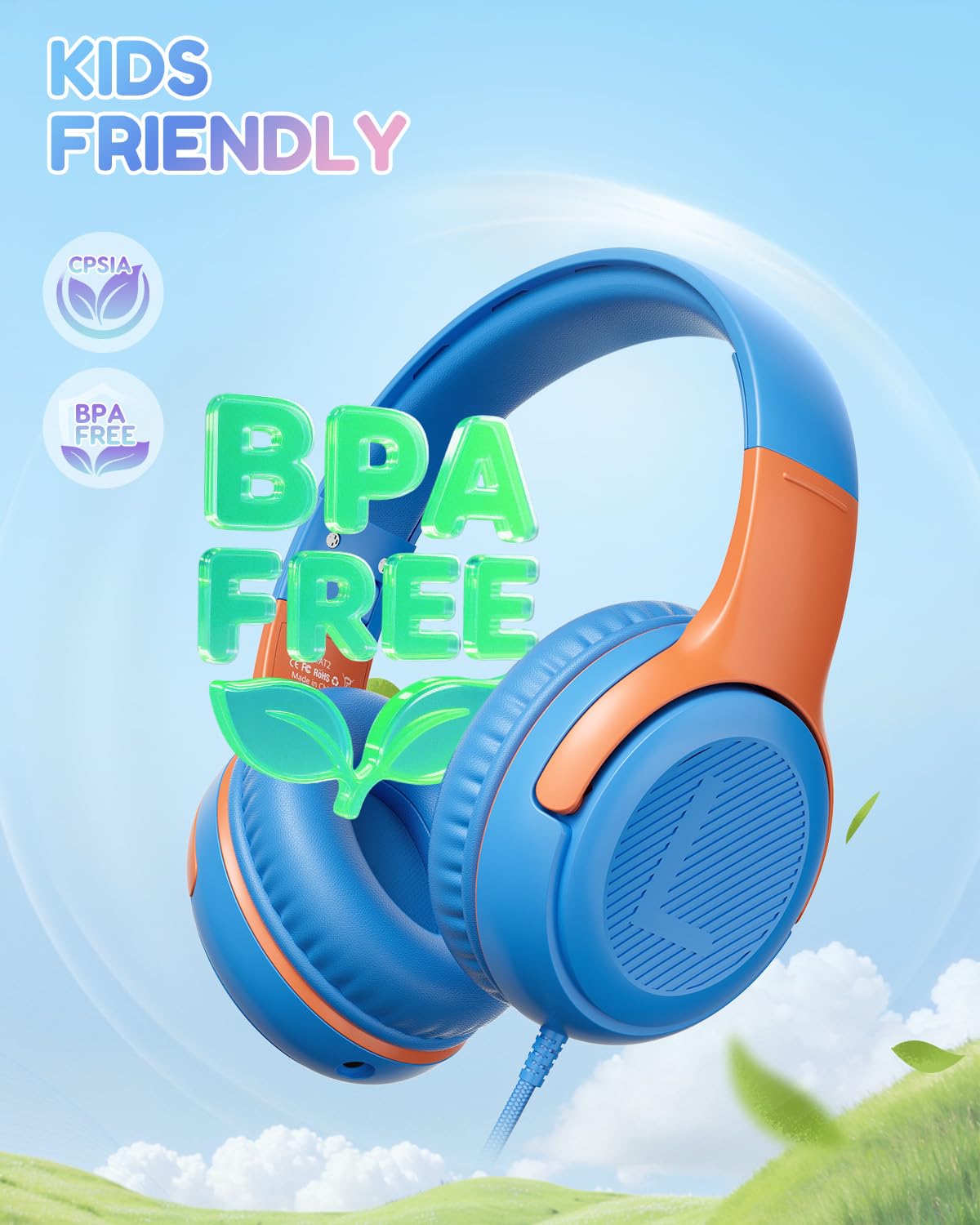 awatrue USB-C kids headphones lightweight and comfortable for long study.