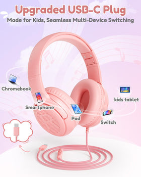 awatrue usb-c kids headphones mic closeup, clear voice capture during online classes