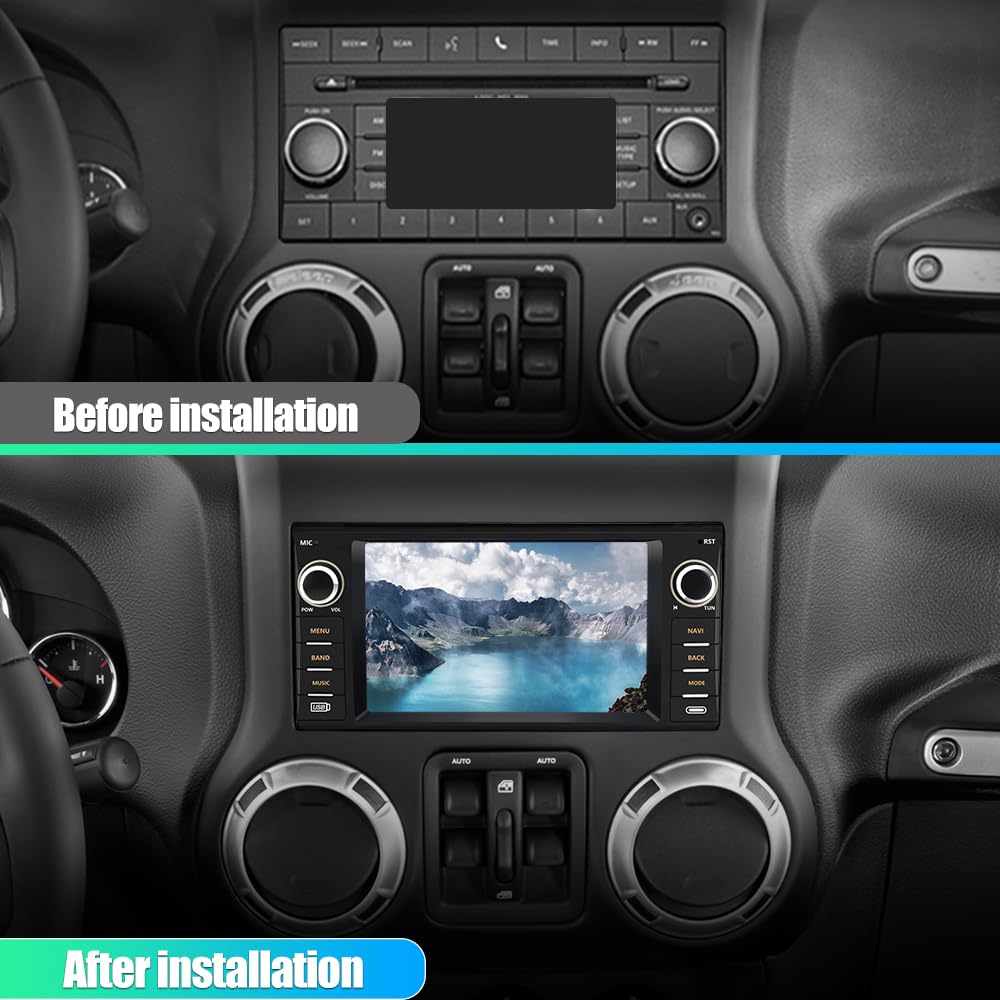 AWESAFE Android car stereo in a Dodge Ram 1500 cabin with responsive display.
