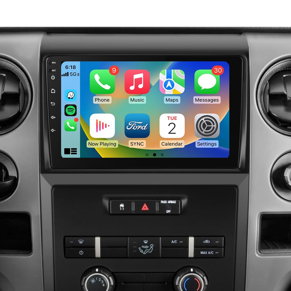 AWESAFE 9-inch head unit front view for Ford F-150, blending with factory styling