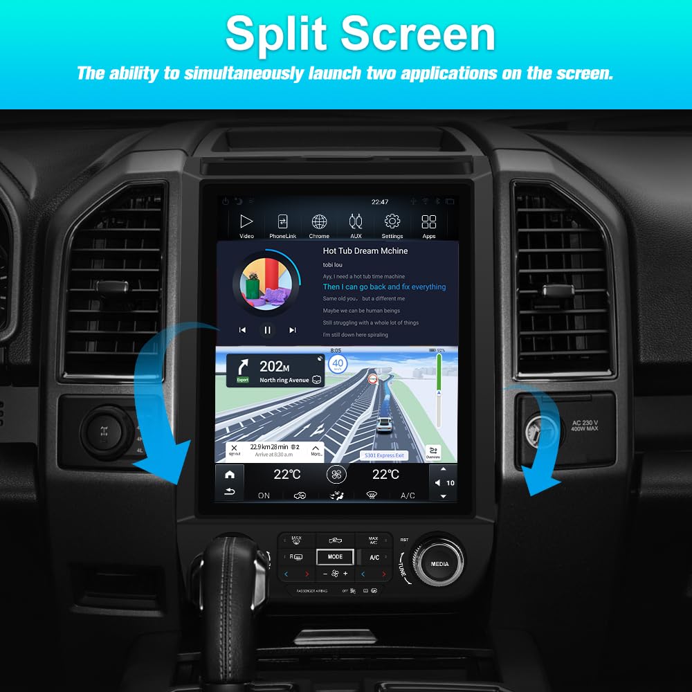 AWESAFE Ford F-150 stereo showing steering wheel control compatibility for safer setup.