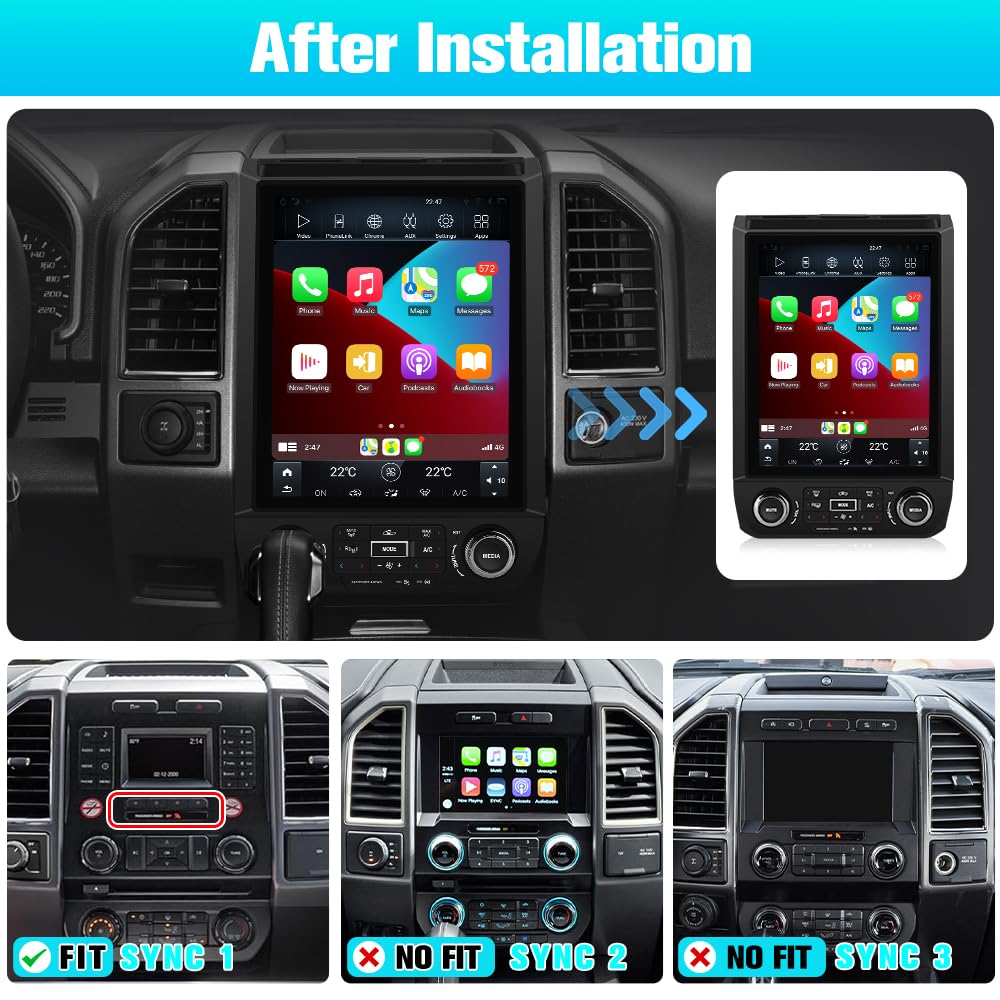 AWESAFE Ford F-150 unit showcasing wireless CarPlay and Android Auto connectivity.