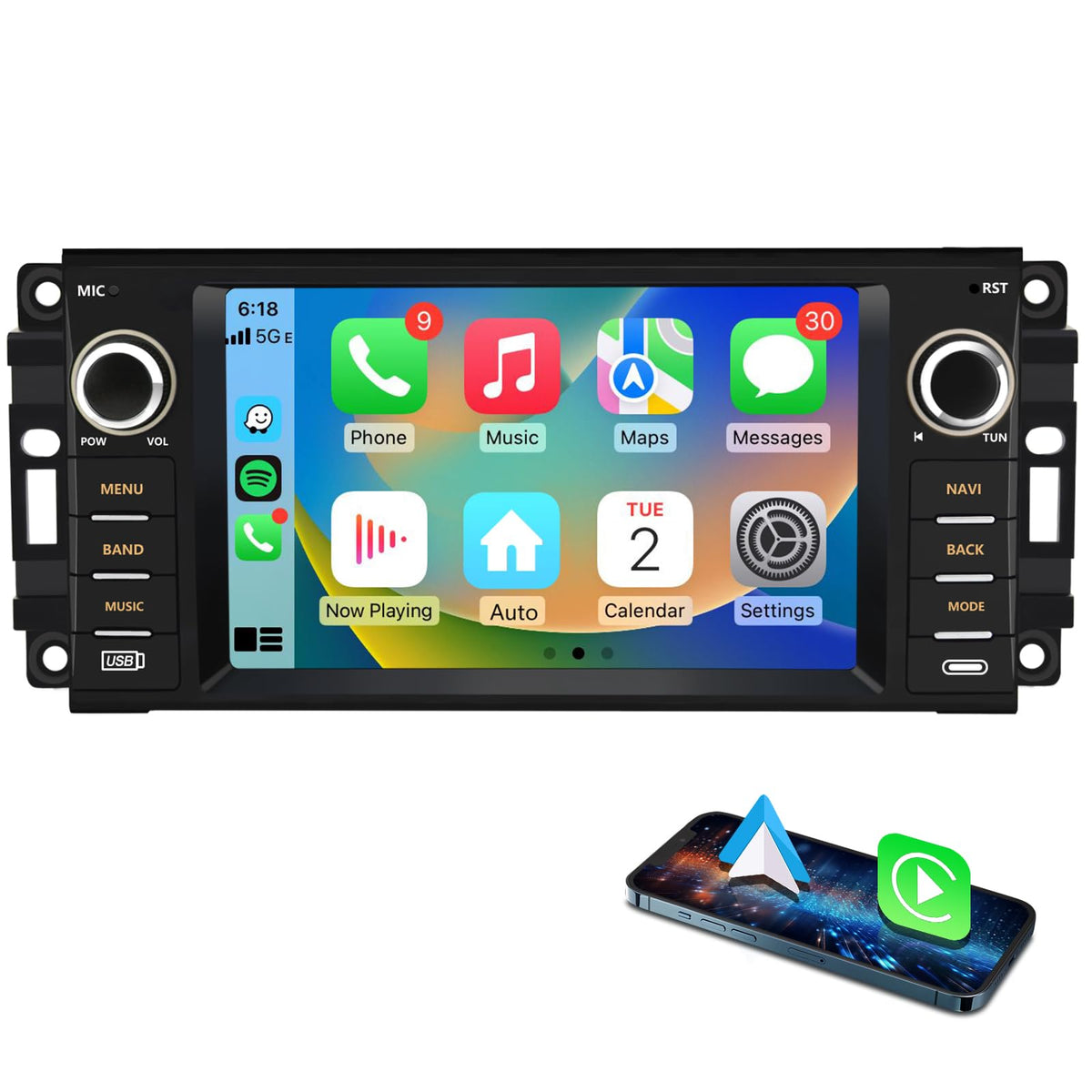 AWESAFE front touchscreen showing CarPlay and easy phone access