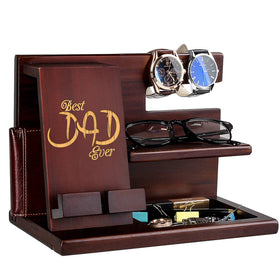 awofer front view of wooden docking station showing tidy layout and elegant finish