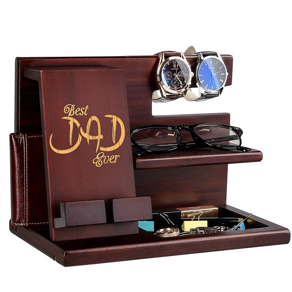awofer front view of wooden docking station showing tidy layout and elegant finish
