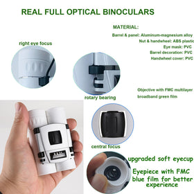 AWOEZ 8x21 binoculars, bird-watching scene, crystal-clear views and portable design.