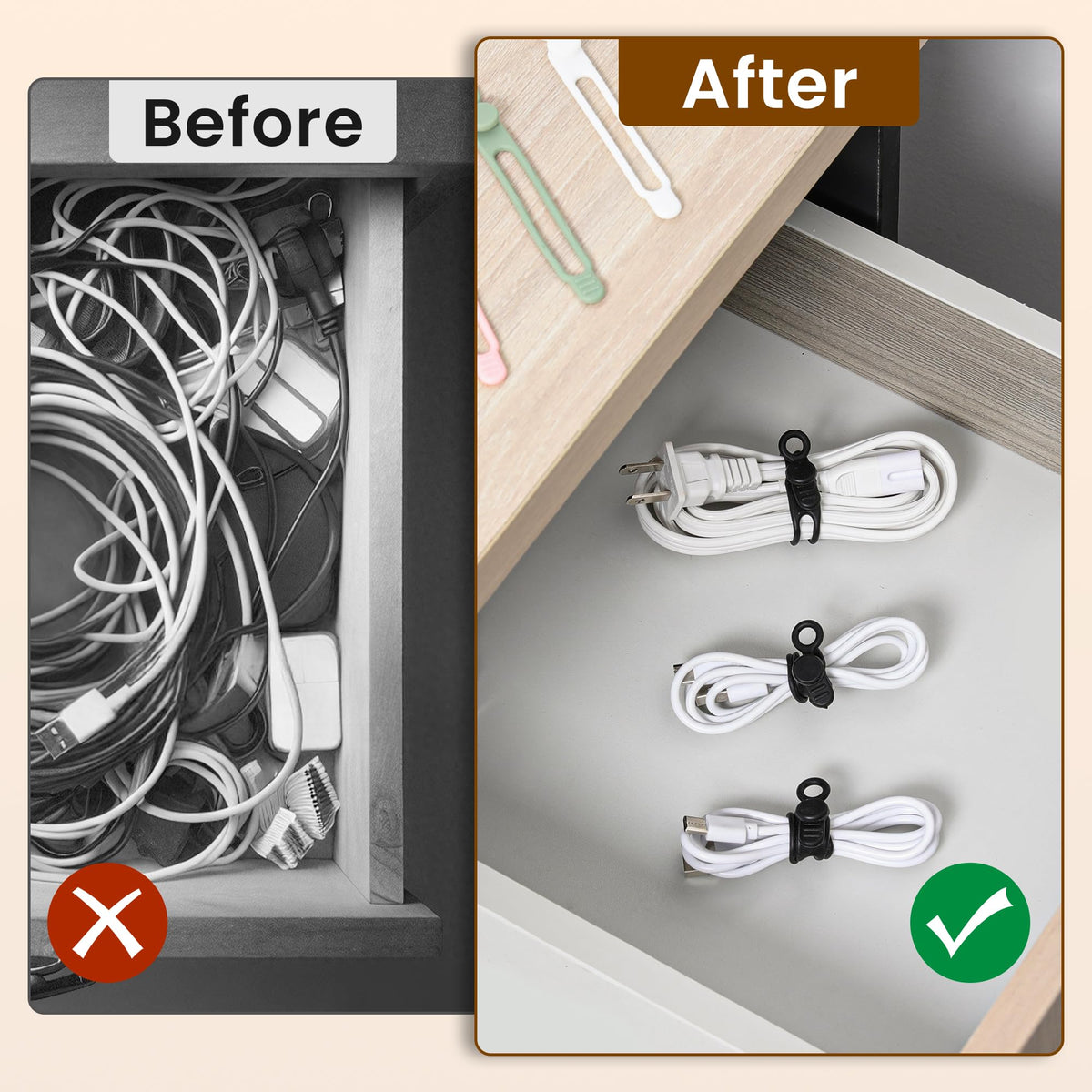 awrose cable-management set in multicolor helps declutter office and home cables neatly.