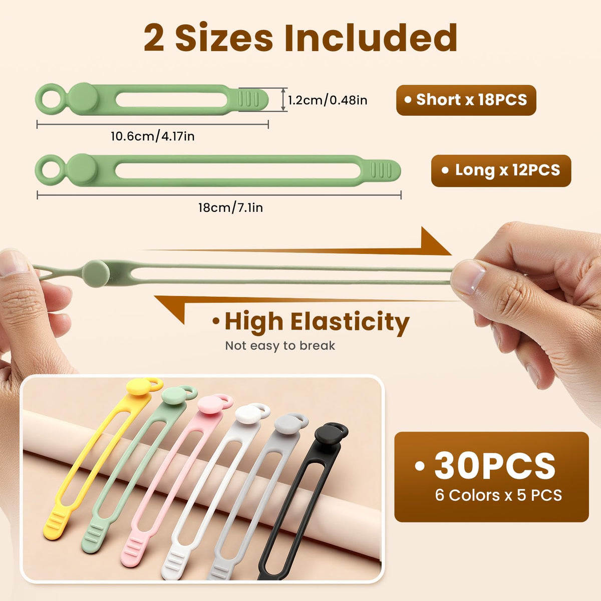 awrose silicone cable ties 7-1 inch secure wrap for larger power cords and appliances.