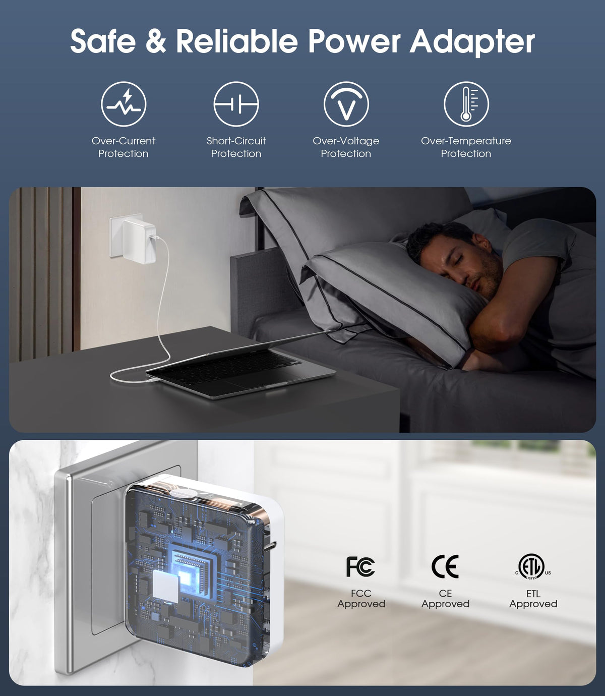 AWUREYIT charger next to laptop showing scale and portability advantage