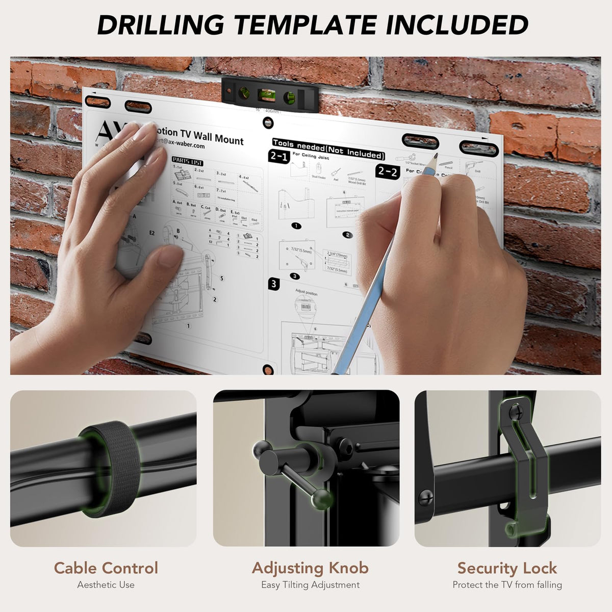 AX WABER leveling adjustment close-up to square the TV quickly