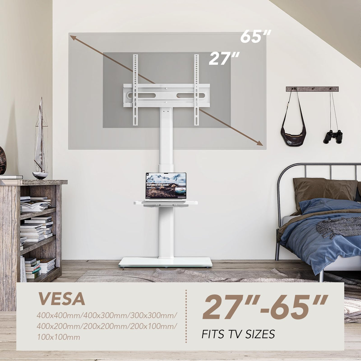 AX WABER universal floor TV stand height adjustment for optimal seating.