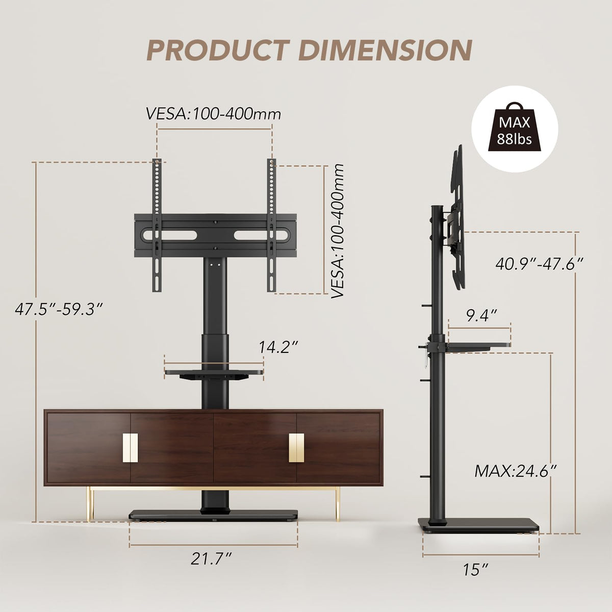 AX WABER supports VESA 100x100 to 400x400 patterns