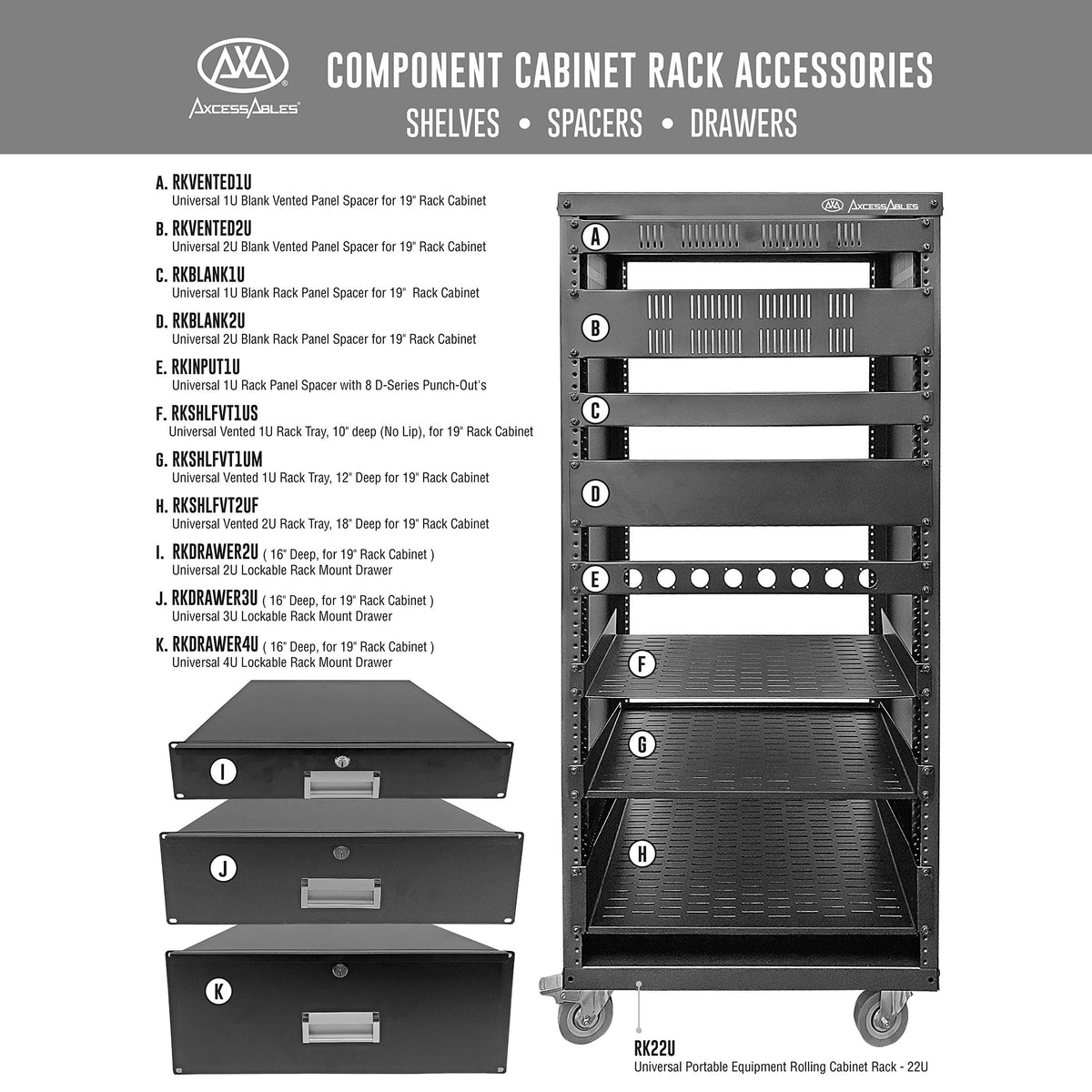 AXA AXCESSABLES 2U vented rack shelf packaging and contents