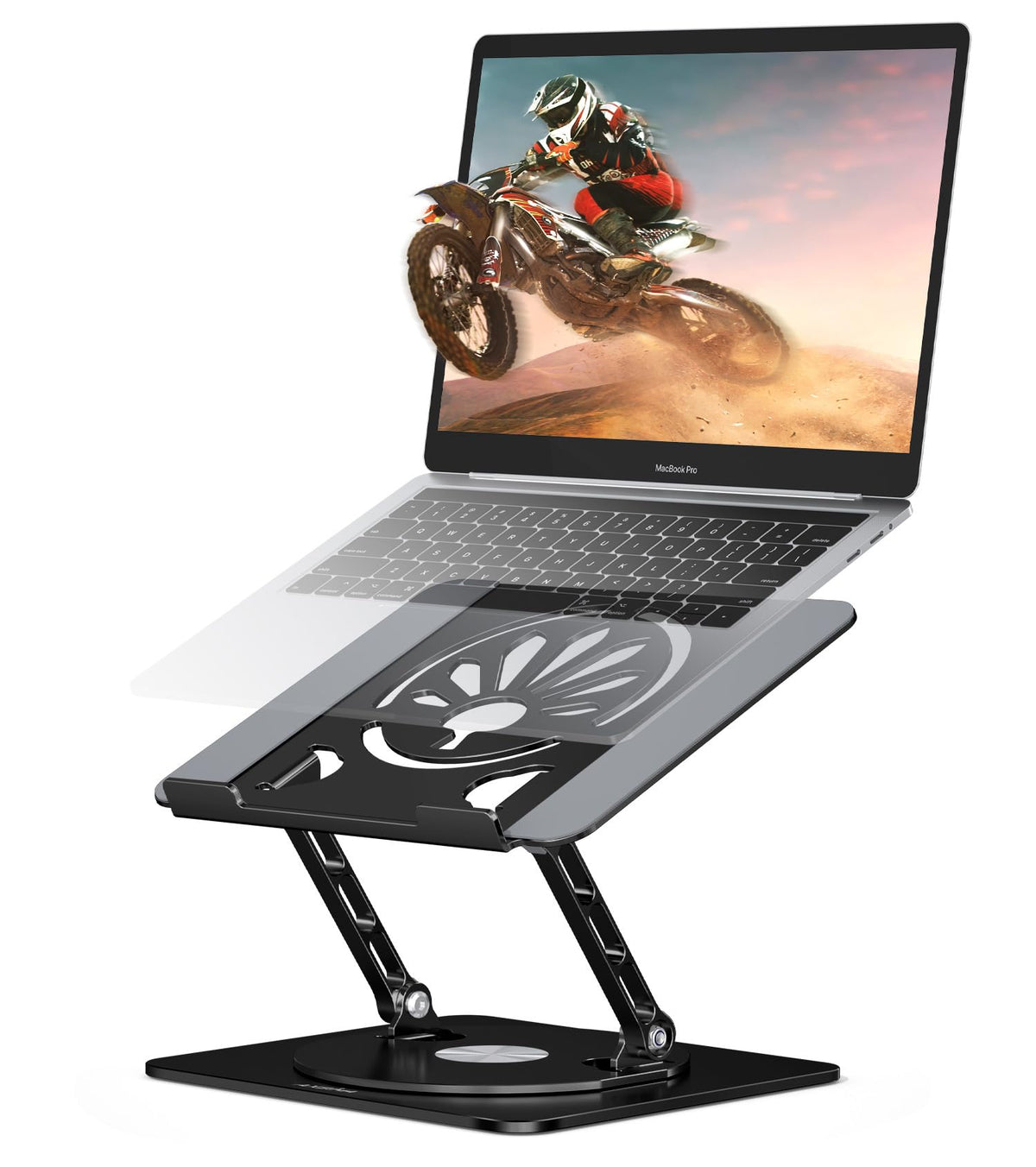 Axbima front view laptop stand showing stable support and improved posture