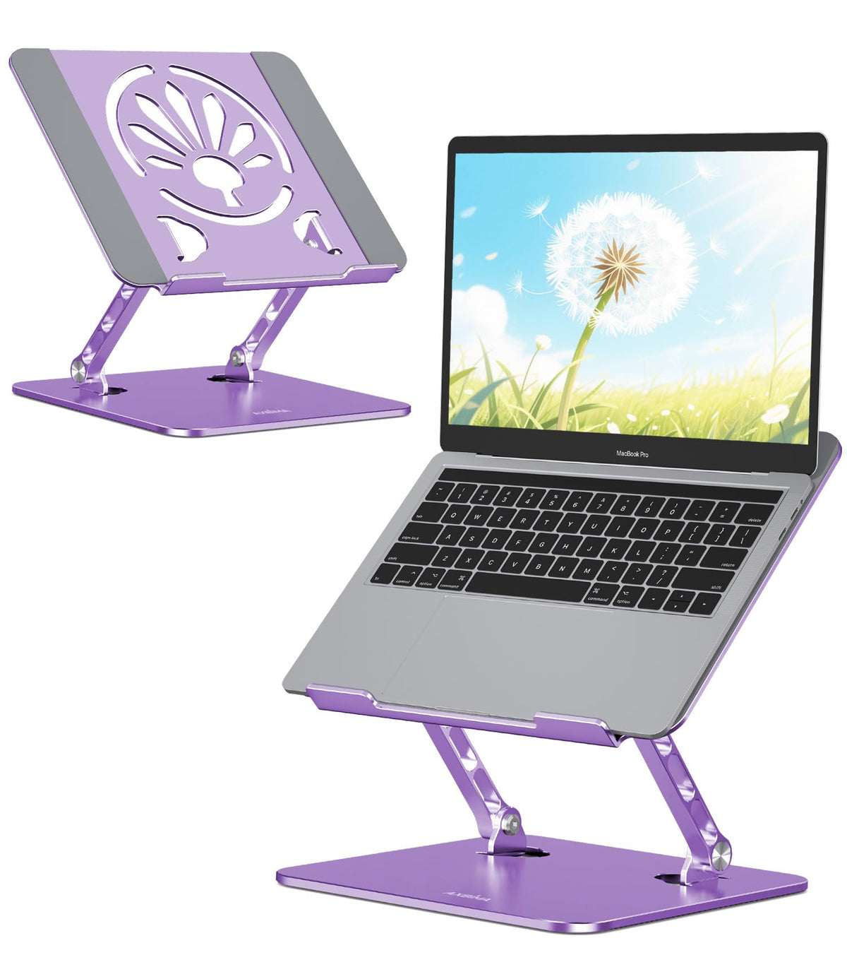 Axbima purple aluminum laptop stand boosts ergonomic height for comfortable viewing