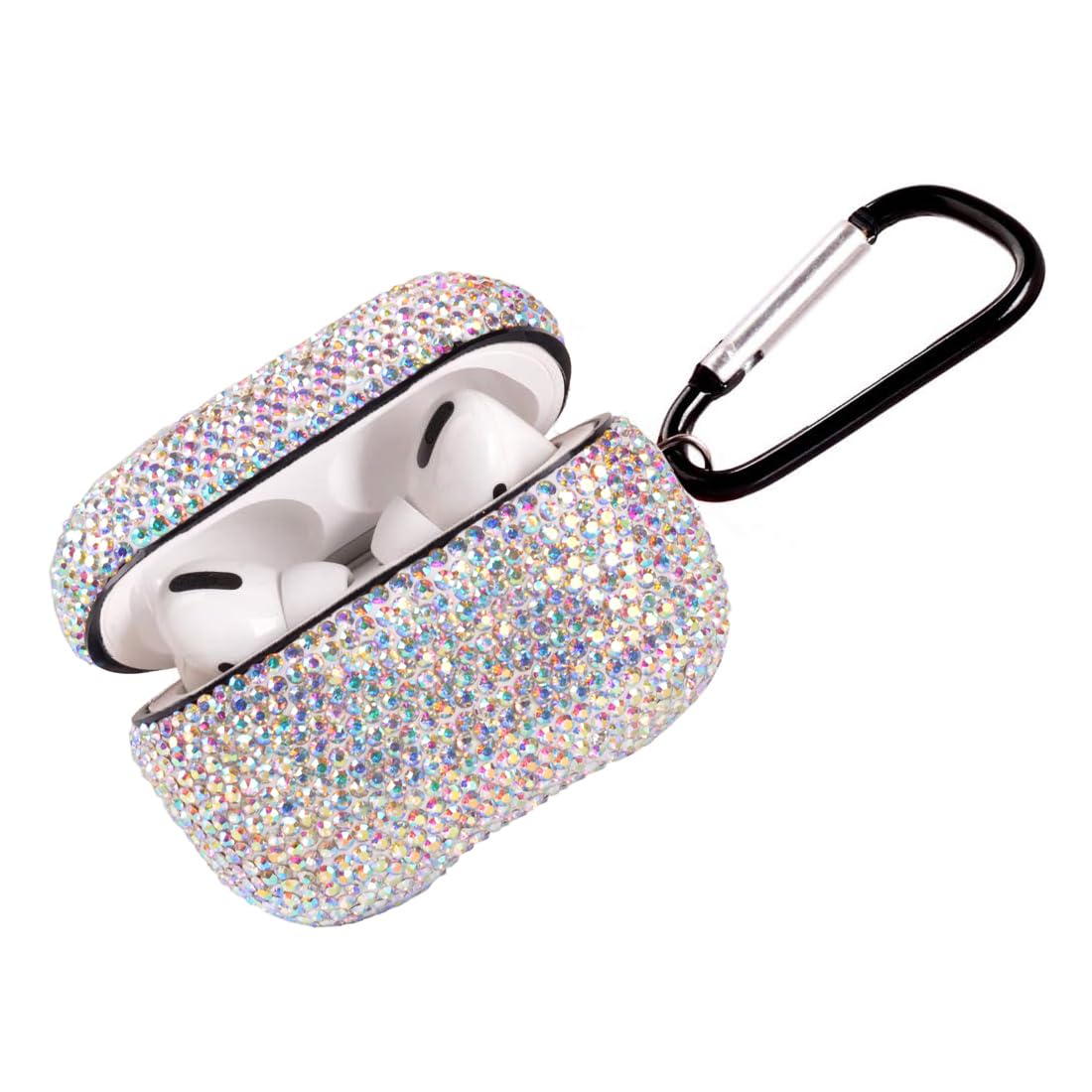 AXCUWS Sparkly Case for AirPods Pro front view with keychain and rhinestones for protection