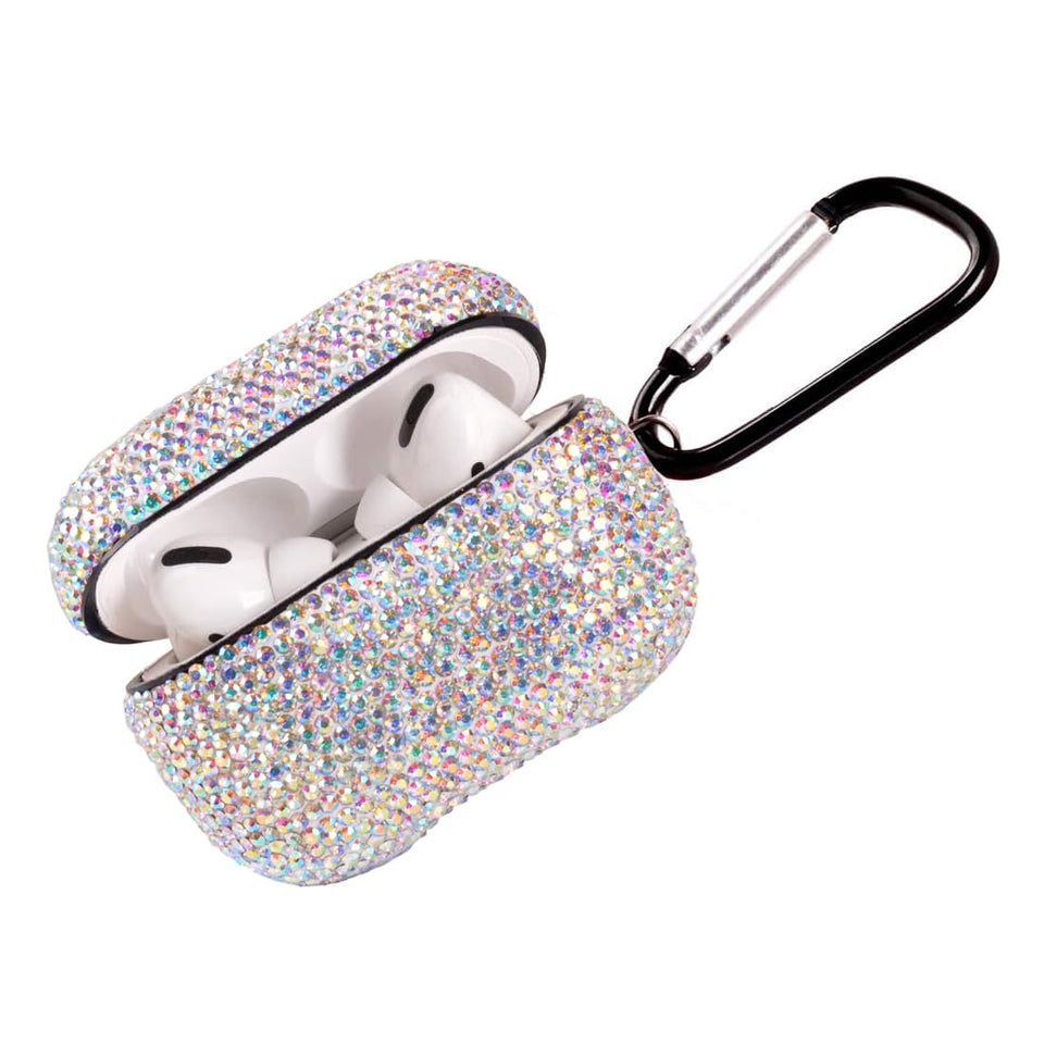 AXCUWS Sparkly Case for AirPods Pro front view with keychain and rhinestones for protection
