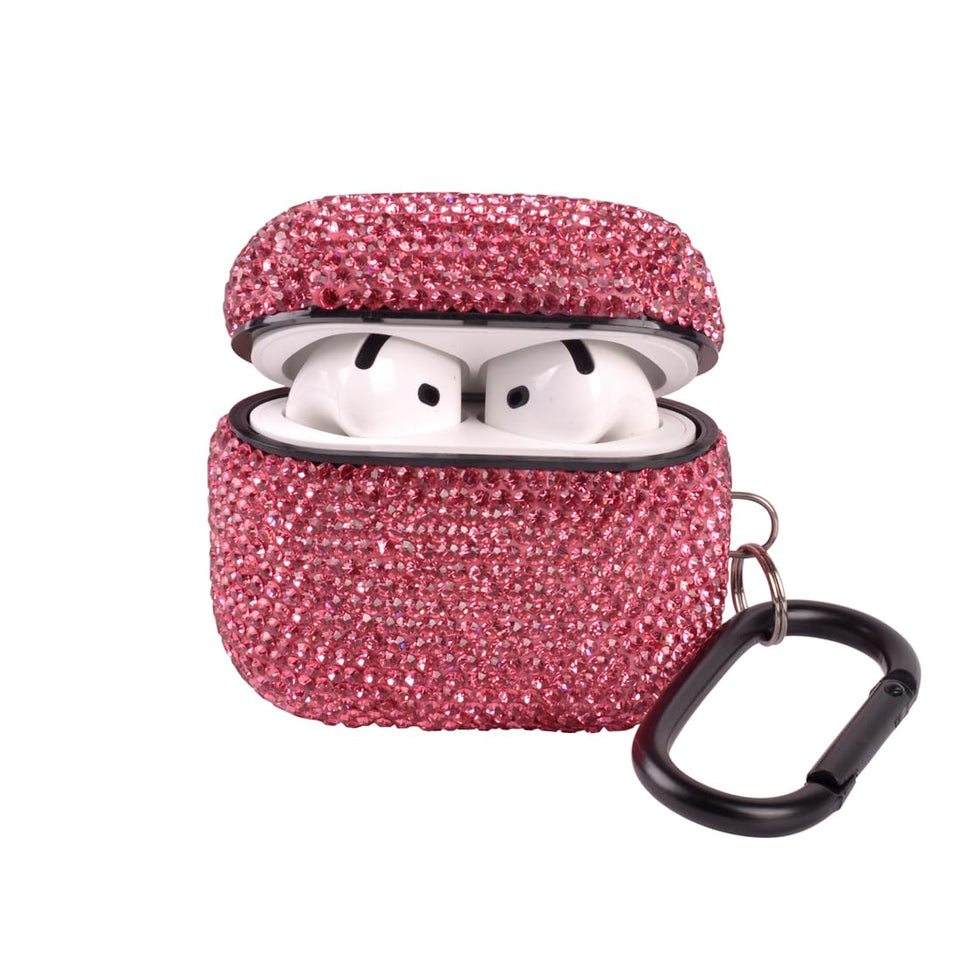 AXCUWS Sparkly Case for AirPods 4 pink with rhinestones adds luxury and bag matching