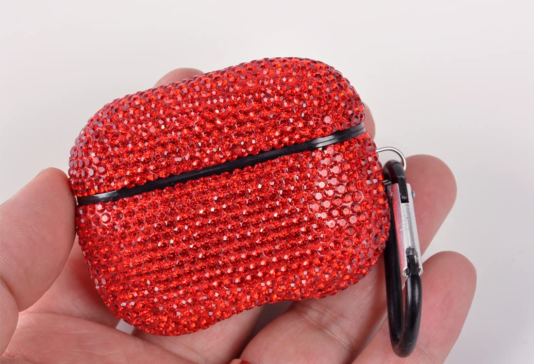 Close-up of red rhinestones on AXCUWS case showing luxury detail and grip