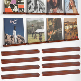 Axeman front view of eight-pack wooden vinyl shelves showing neat packaging and benefit of organized storage