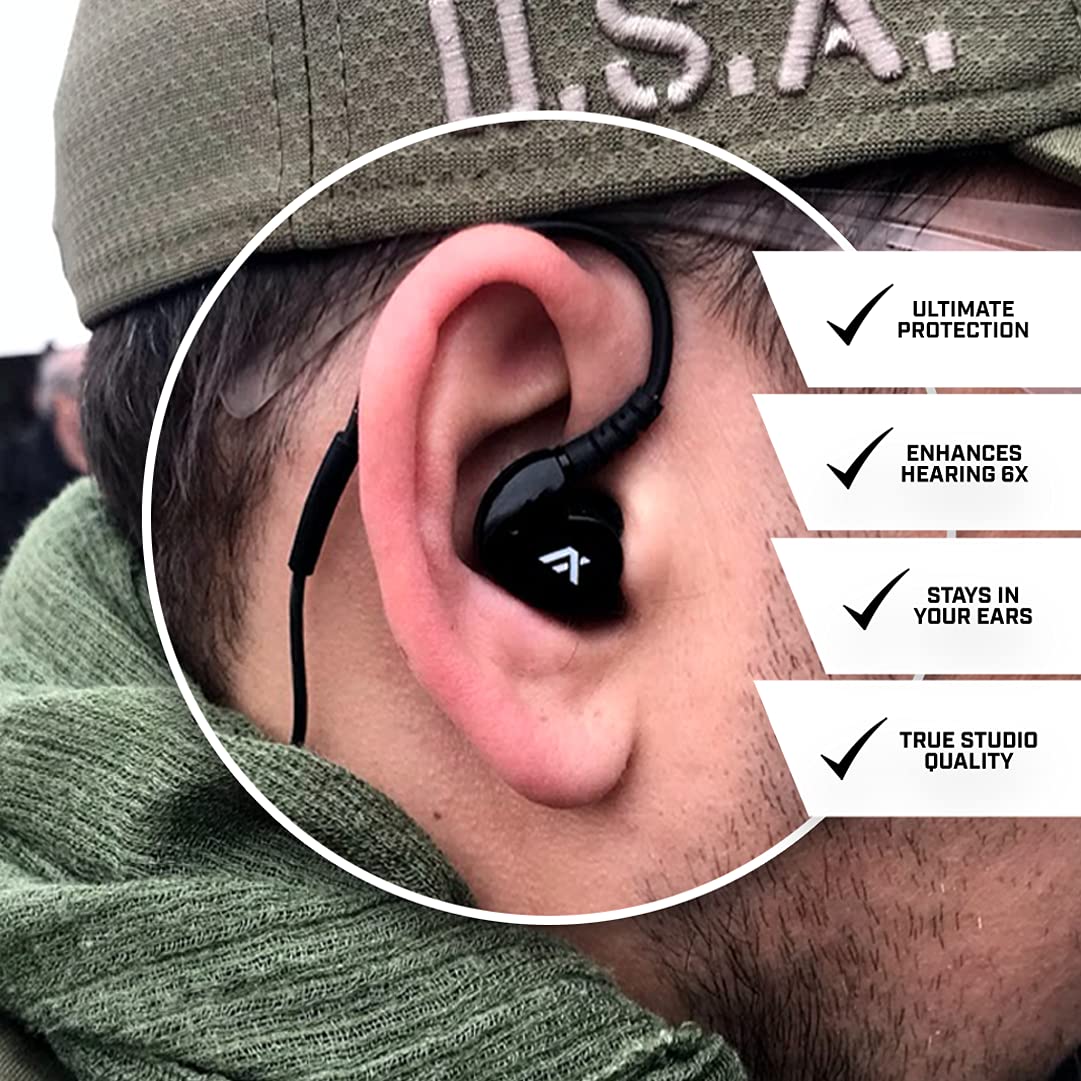 Axil GS Extreme 2.0 earbuds viewed from front, rugged tactical design.
