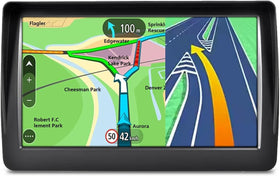 AXIOVINEX GPS navigator with 7-inch display showing turn-by-turn directions