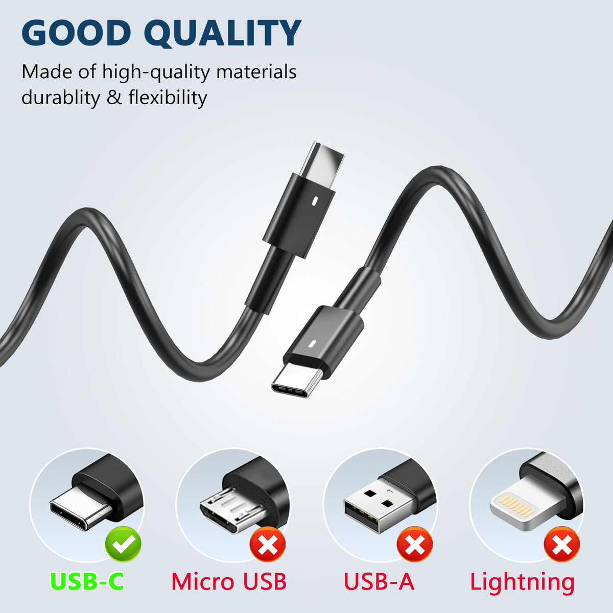 AYKLCZUU 130W USB-C charger cable head close-up, durable construction.