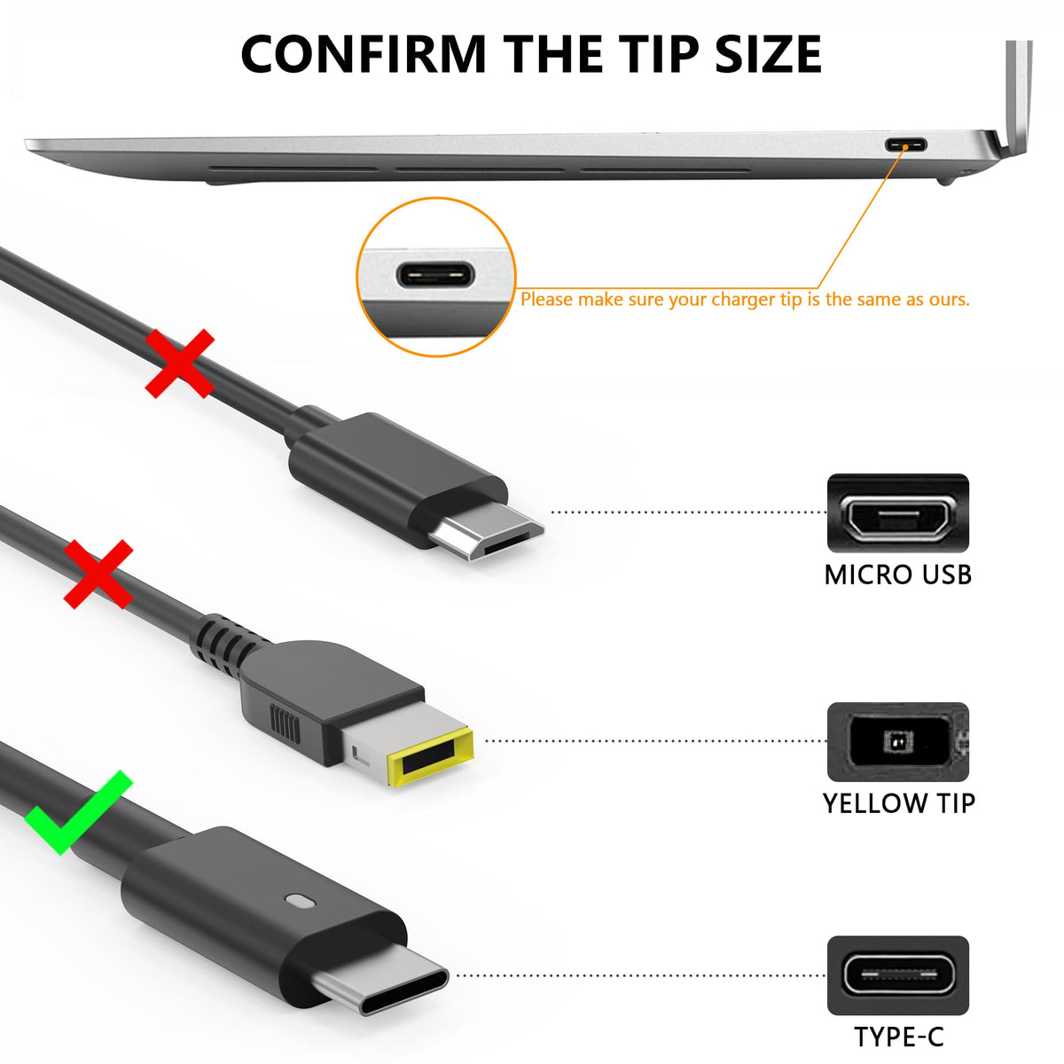 AYKLCZUU 90W USB-C adapter side view shows compact travel-friendly design.