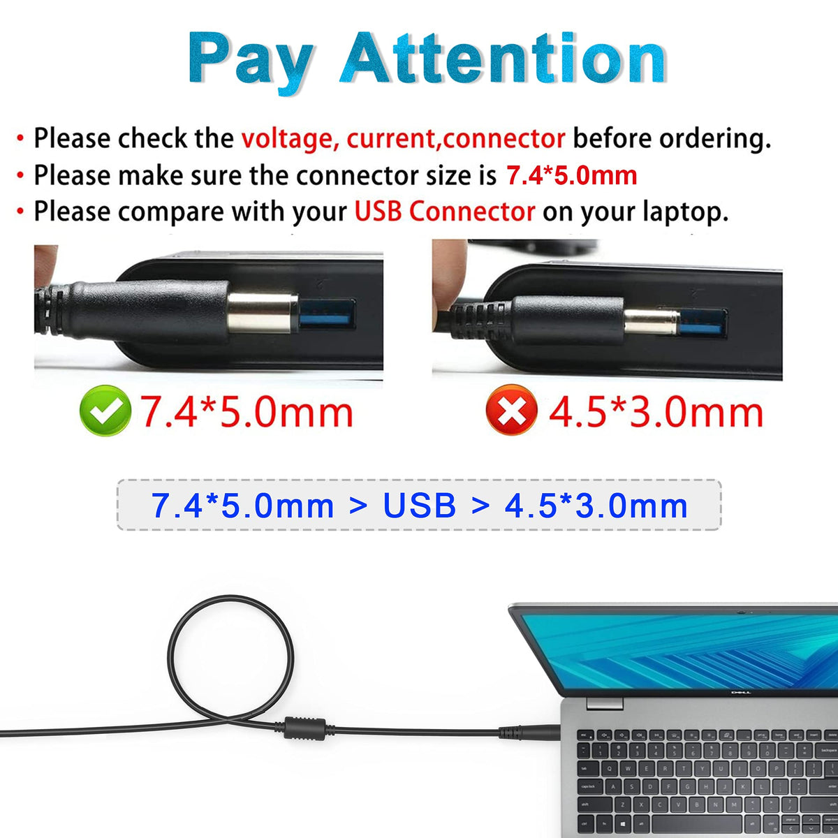 AYKLCZUU Dell Latitude charger output label shows 19.5V 4.62A for quick reference.