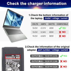 AYKLCZUU 19.5V 2.31A label detail highlights safe, steady charging.