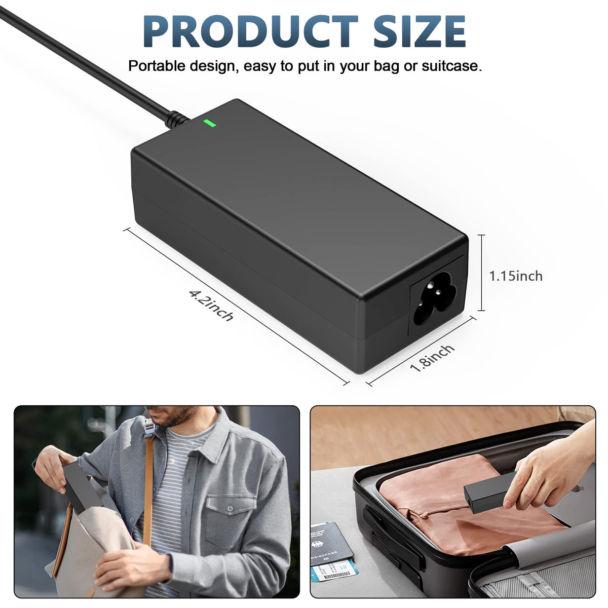 AYKLCZUU 100-240V input, travel-ready AC adapter for worldwide use