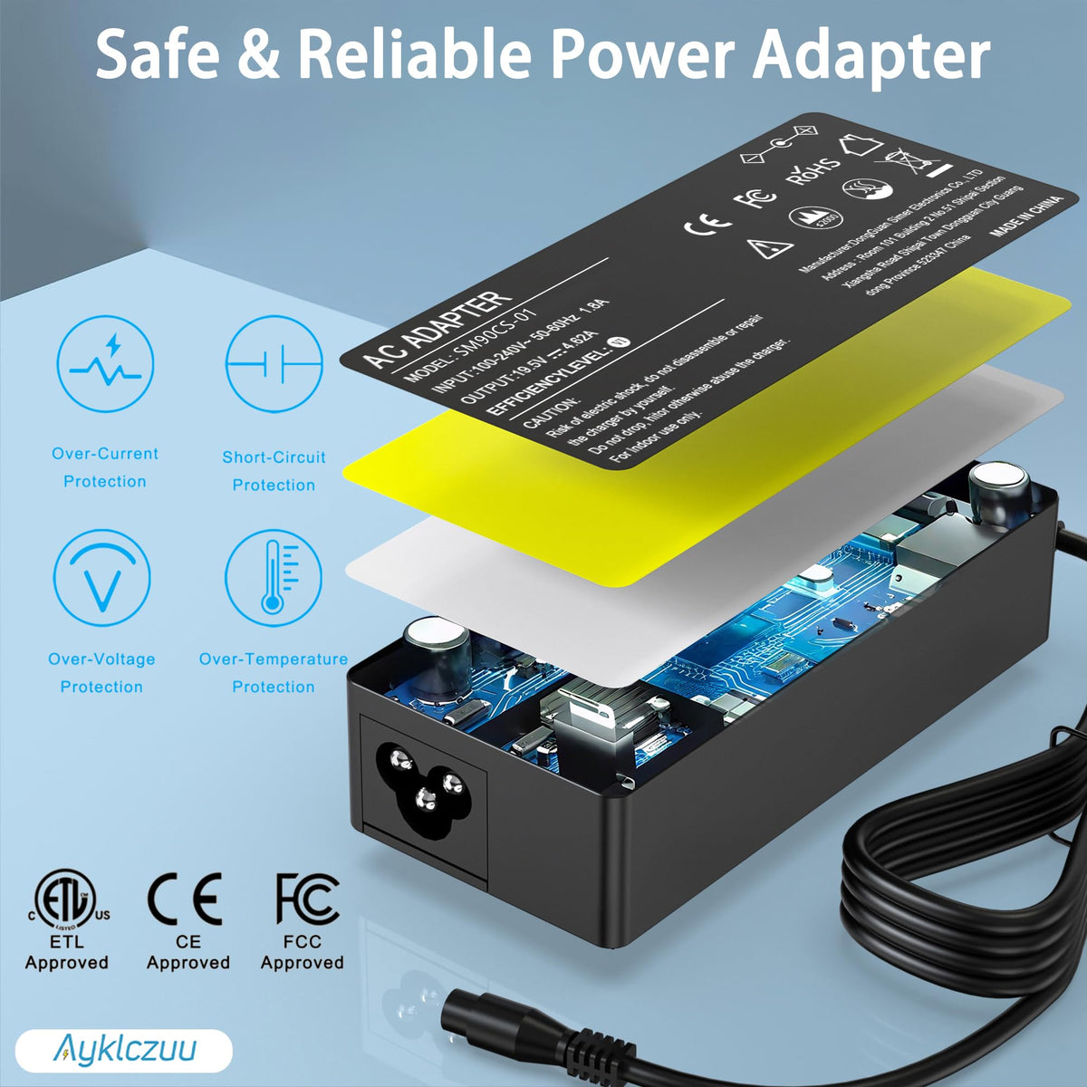 AYKLCZUU user manual and US power cord simplify setup and use.