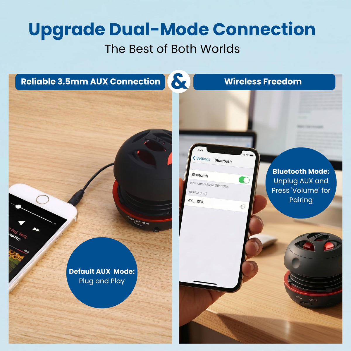 AYL Mini Speaker System side view, lightweight body for easy travel