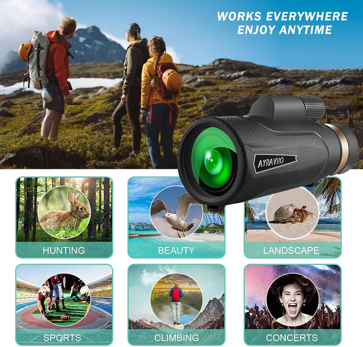 AYRAVIIO 12x60 monocular ideal for concert viewing from stands
