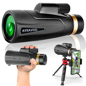 AYRAVIIO 12x60 monocular with smartphone holder delivers sharp wildlife views.