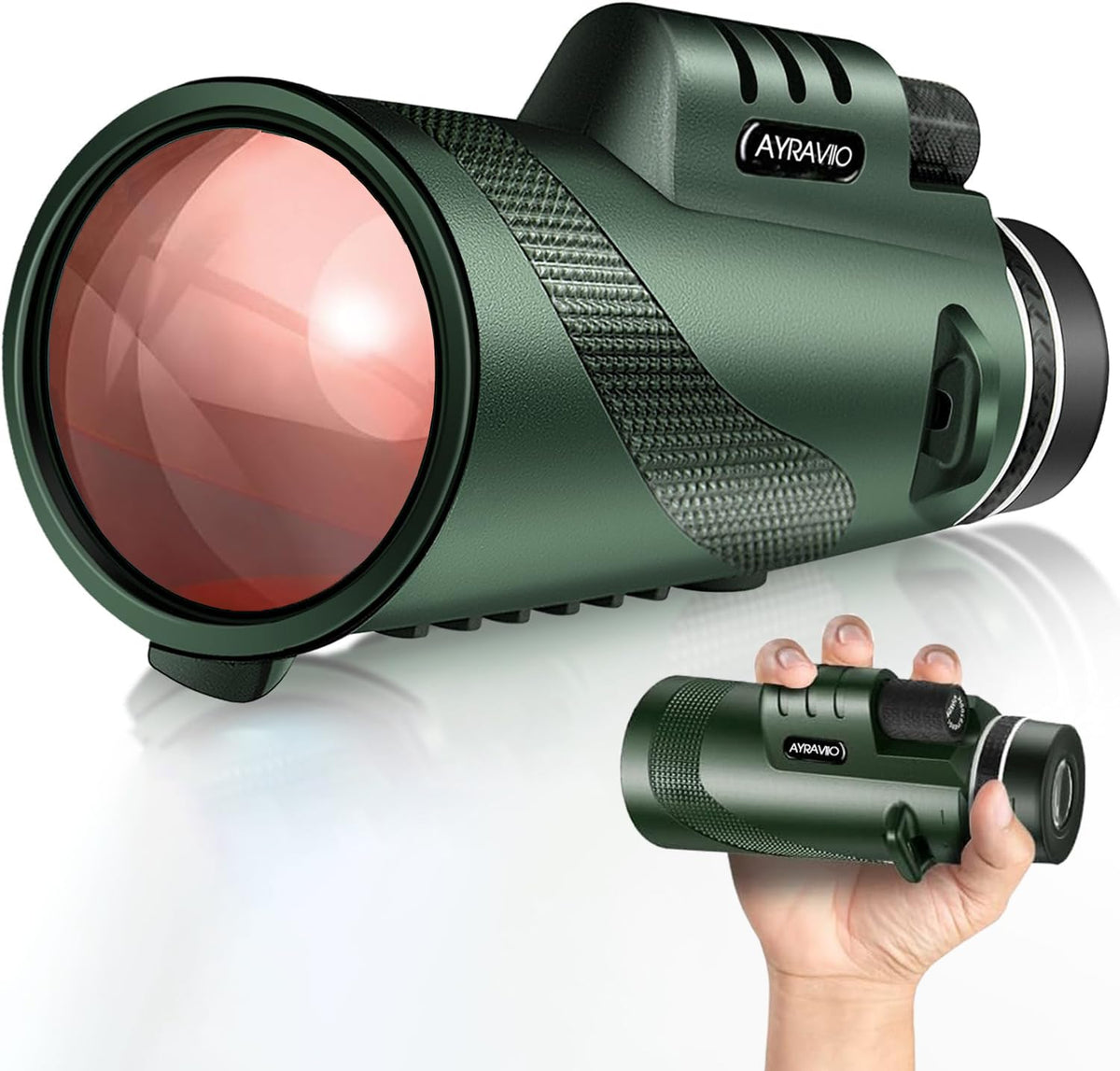 AYRAVIIO front packaging showing compact monocular and accessories for gifting