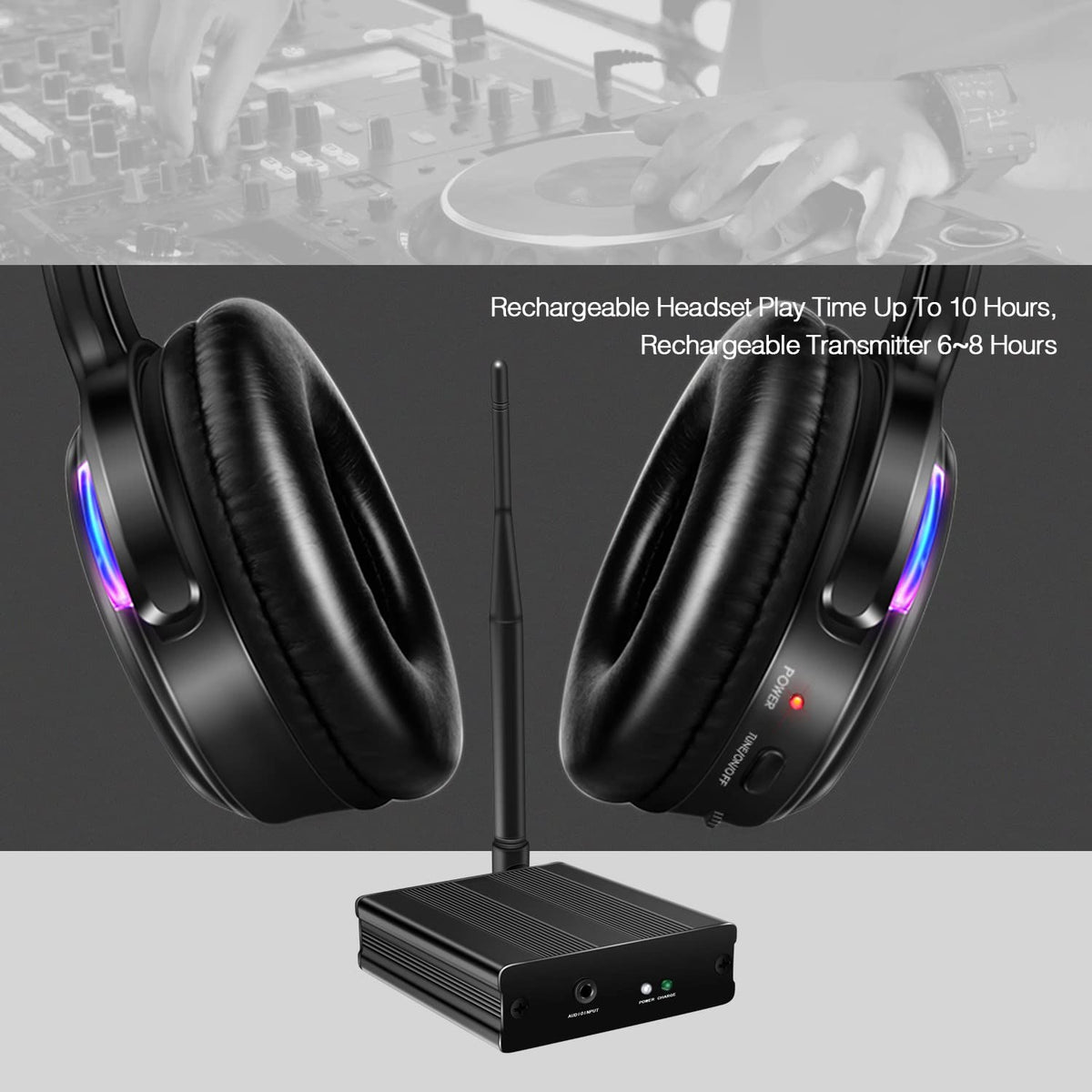 AYVVPII headphones with LED lights syncing to music rhythm