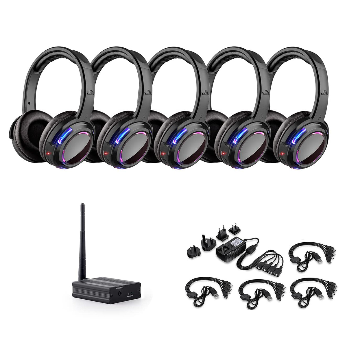 AYVVPII silent disco headphones with 30 LEDs offering vibrant music-synced lighting