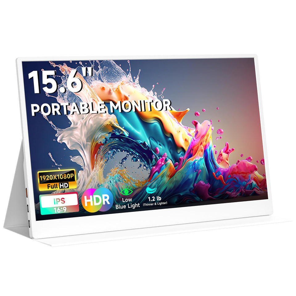 AYY front view showing slim white portable monitor and clear display benefit
