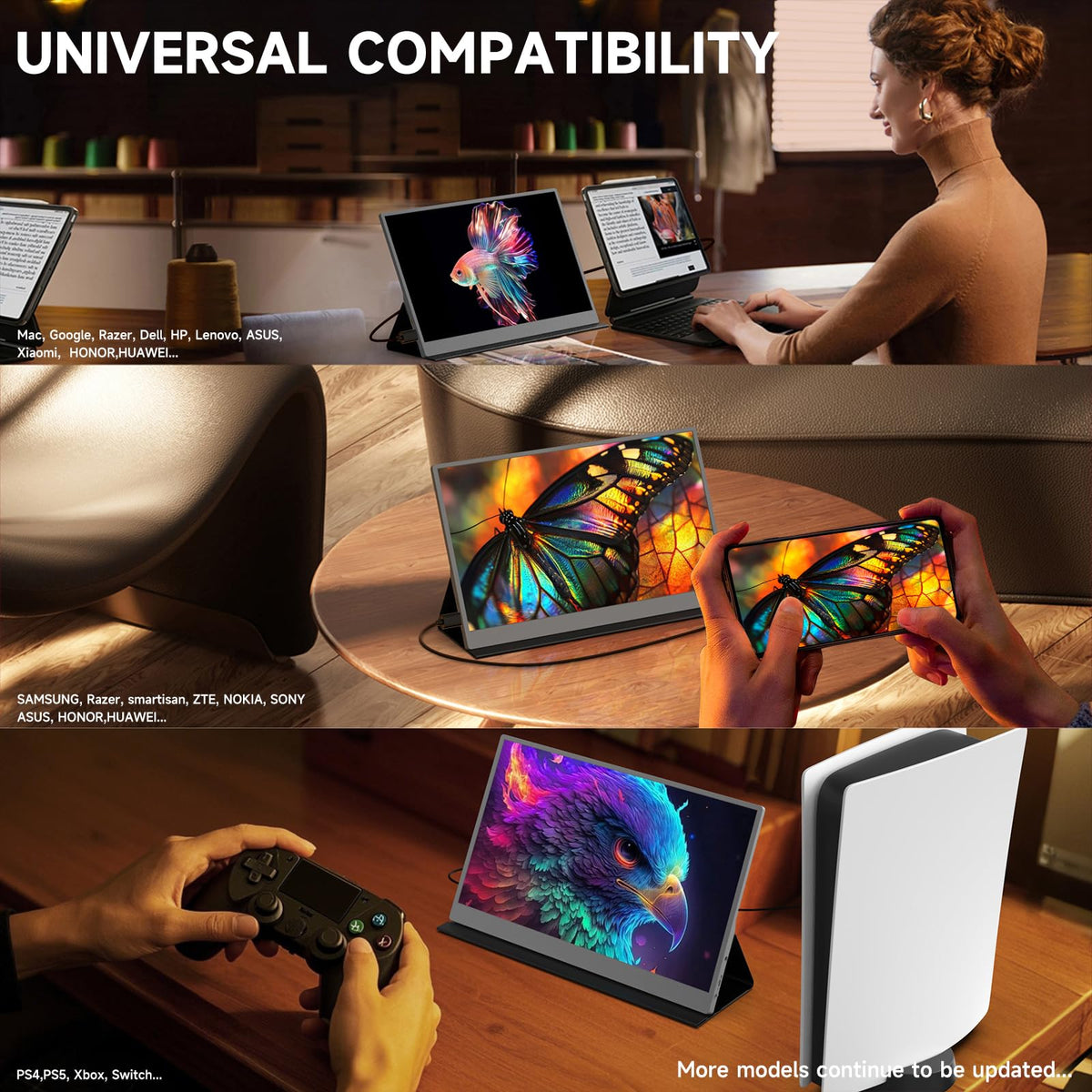 AYY monitor connected to a laptop via USB-C showing easy plug-and-play convenience benefit