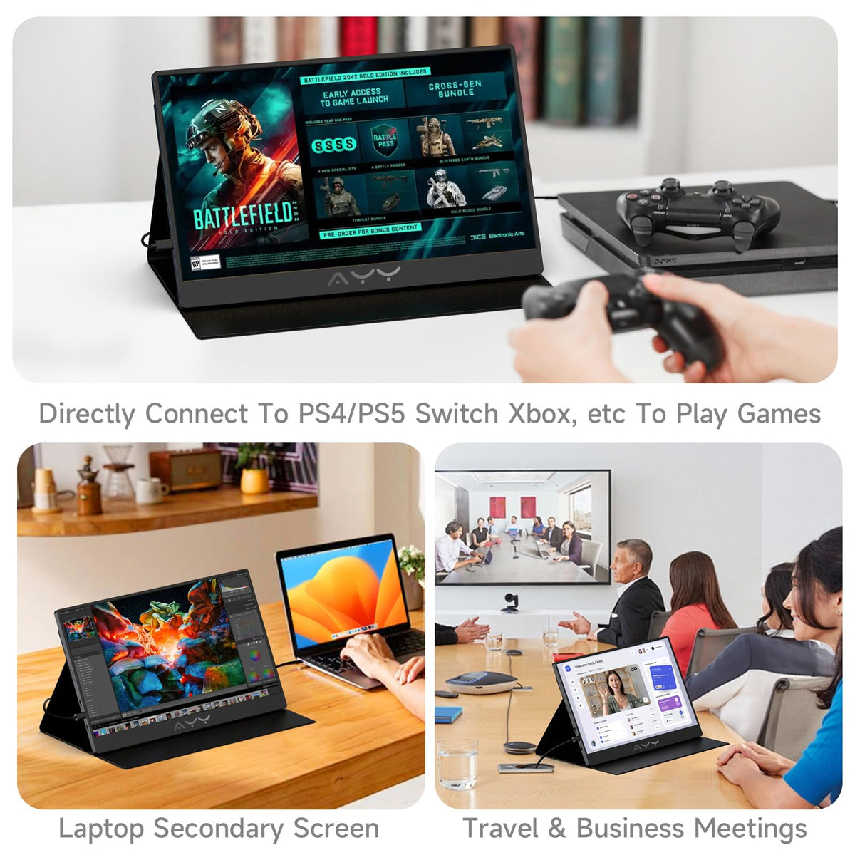 AYY smart cover folded as a multi-angle stand for stable typing and watching